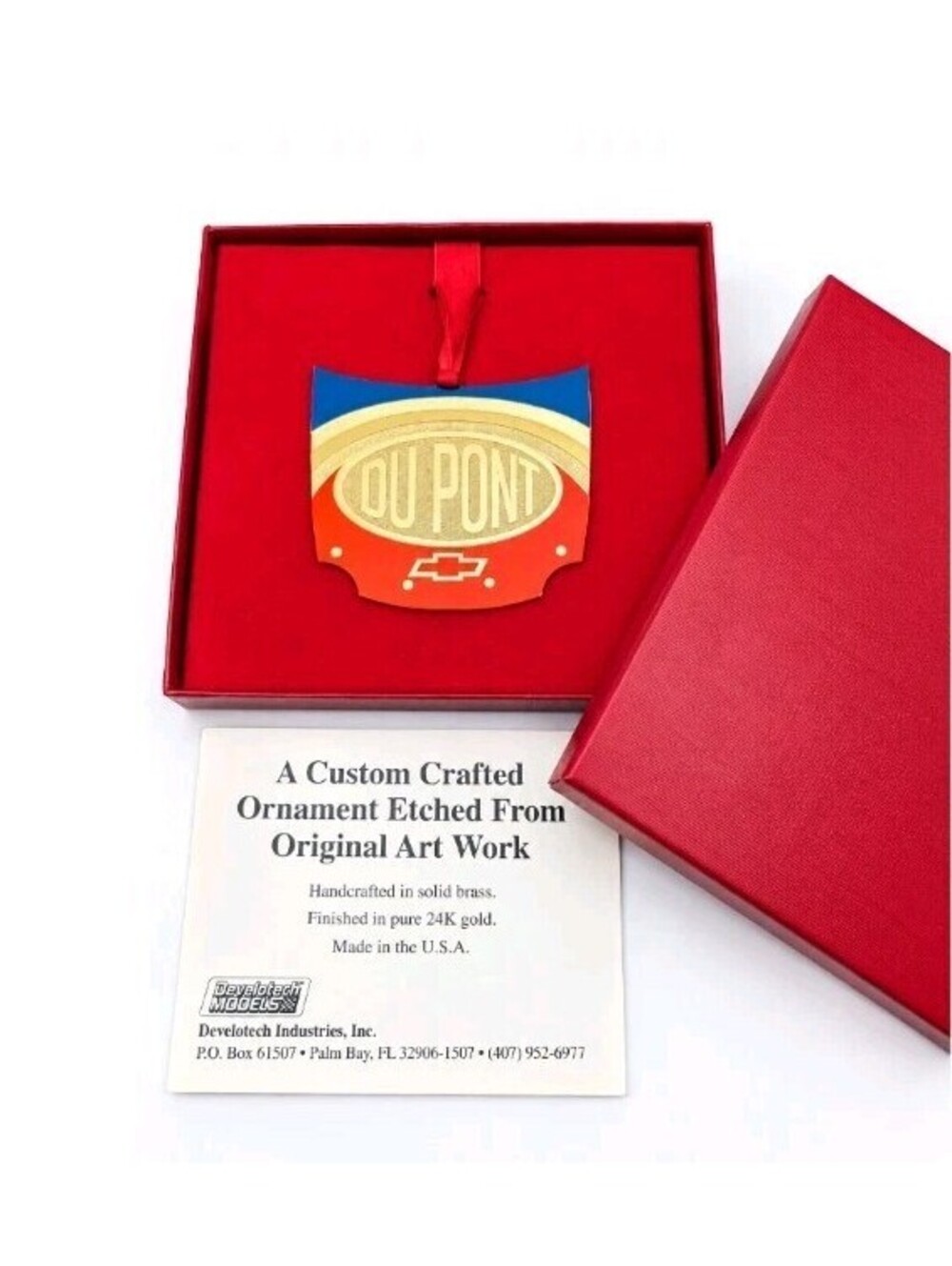 1997 DuPont Chevrolet NASCAR 24K Gold Brass Ornament Develotech w/ Box